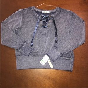 Blue velvet lace up sweater